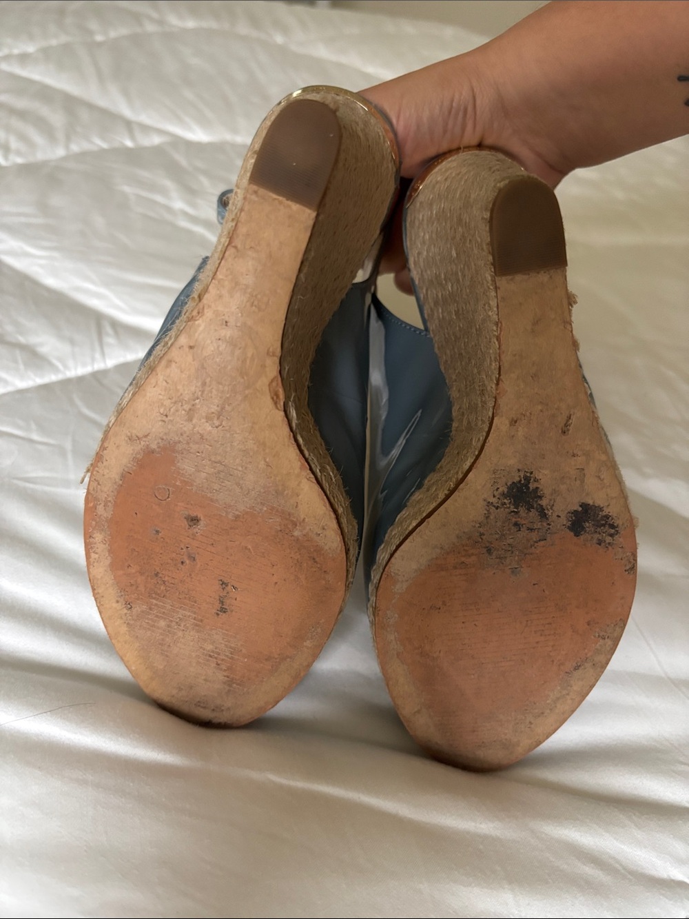Michael Kors Slate Blue Patent Peep-Toe Slingback Wedges - Picture 5 of 5